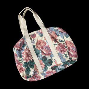 Vintage Floral Duffel Bag Travel Overnight Luggage 1980s Flowers Pink Green